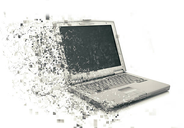 3D render of a laptop with half of it pixelated